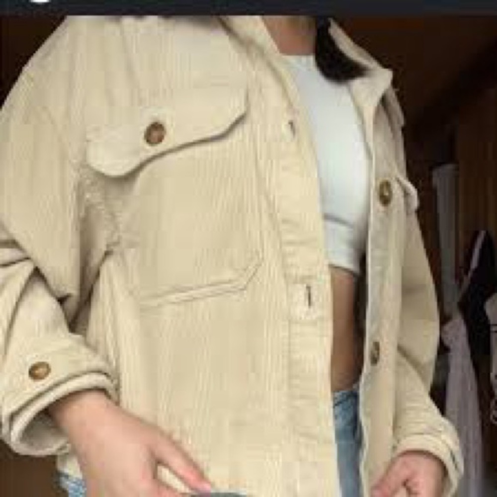 7 For All Mankind Beige Shacket Cropped Corduroy Jacket Womens Size S Coat